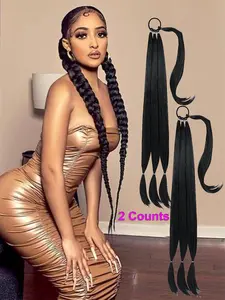 Women's 2 Counts Long Braided Ponytail Extension, Soft Synthetic Hair Piece for Women, Straight Wrap Around Ponytail Braided Hair Extensions, Pre Stretched