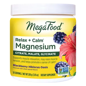 MegaFood Relax + Calm† Magnesium Powder - Blackberry Hibiscus Oasis Flavor