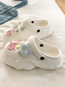 2026 New Student Soft Cute Sweet Style Holey Shoes for Women, Eva Outer Wear Thick Sole Height Increase Beach Sand Comfortable Fashion Versatile Closed-Toe Slippers