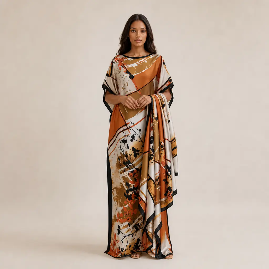 [MOOMOO] Women’s Boho Print Beach Cover Up Dress & Scarf Set – Floral / Peacock / Colorblock Shawl Poncho, Soft Summer Vacation Beachwear, TikTok Trending Outfit Swimwear Coverups002