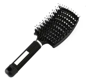 Detangler Hair Brush Bristle Nylon Scalp Massage Teaser Comb with Magnet Non-Slip Rubber Handle for Comfortable Grip Easy Cleaning Arched Design