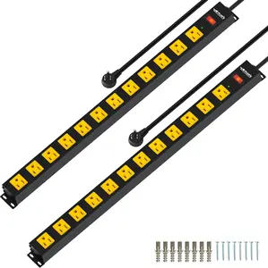 12 Outlet Long Power Strip, 2100 Joules Surge Protector, 6FT Power Cord, Wide Spaced Outlet Power Bar, Overload Protection , Industrial Heavy Duty for Work Bench, Shop, Garage, 2 Pack