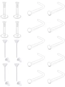 Clear Nose Studs for Work, Clear Nose Piercing Plastics, Nose Retainer for Surgery, Clear Lip Rings Earrings Studs, Nose Piercings Kit