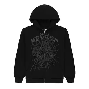 Sp5der OG Web V2 Phantom Zip-Up Hoodie Jacket - Black, Unisex Authentic Brand-New Long-Sleeve Menswear Casual Sweatshirt
