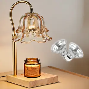 Dimmable Candle Warmer Lamp With Timer Height Adjustable Tulip Flower Candle Lamp Flameless Scented Candle Warmer Solid Wood Base For Bedroom Bathroom