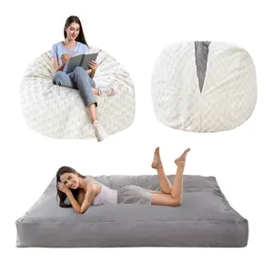 MAXYOYO Bean Bag Bed, Giant Bean Bag Chair to Bed with Jacquard Shaggy Plush Removable Cover for Living Room Bedroom