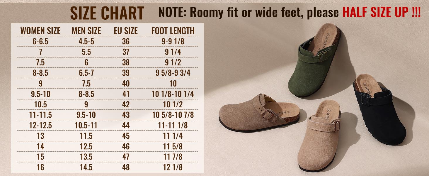【Back To School】KIDMI Women's Suede Clogs with Back Strap Men's Leather Mules Cork Footbed Slip on Potato Shoes