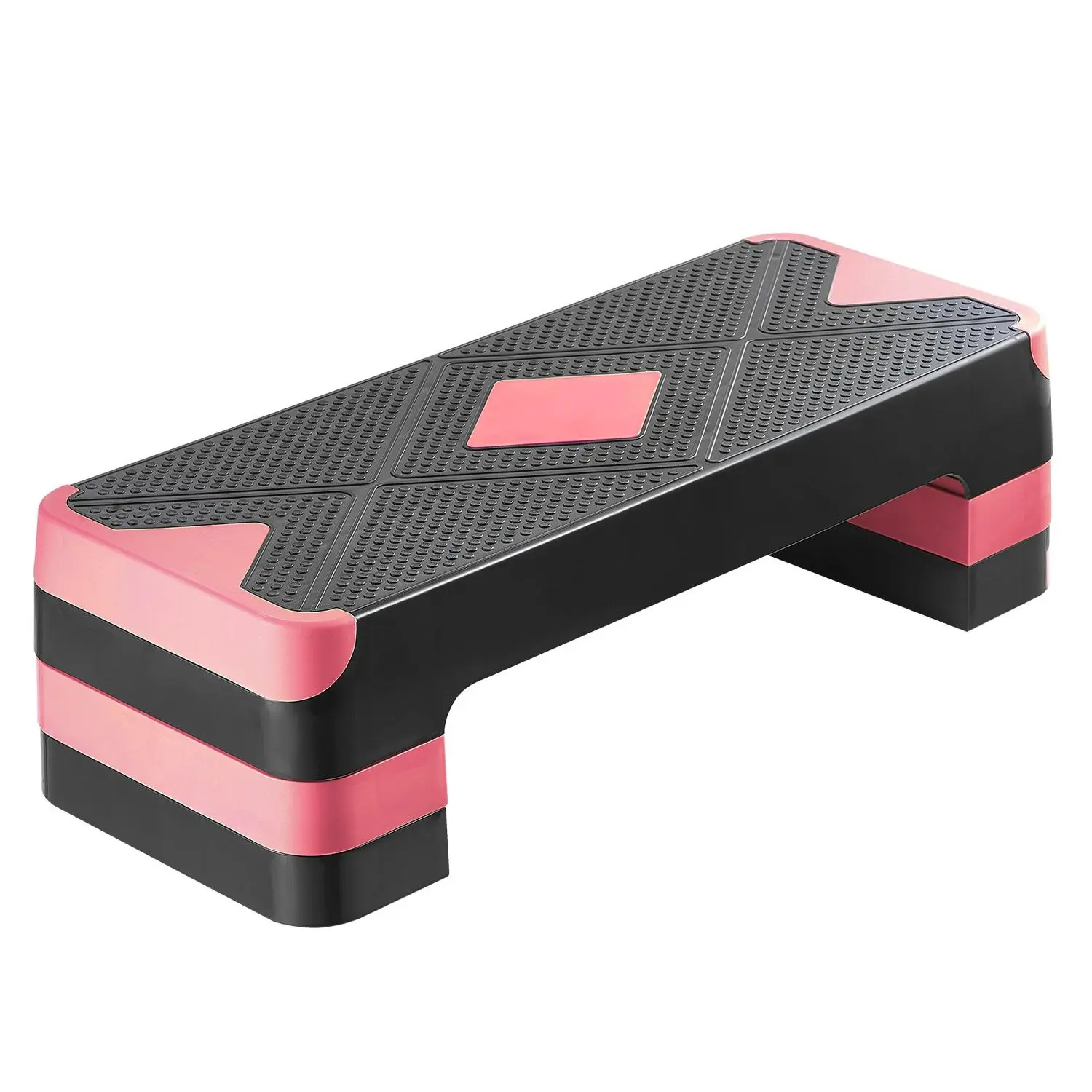Unisex Height-Adjustable Aerobic Exercise Step Platform for Home Gym - 28-in Cardio Training Trainer with 4 Risers, Non-Slip Surface, Compact Space Saver PP Plastic Base, Reinforced Construction, 3 Adjustable Heights, Core Activation (Red), Athletes, Func