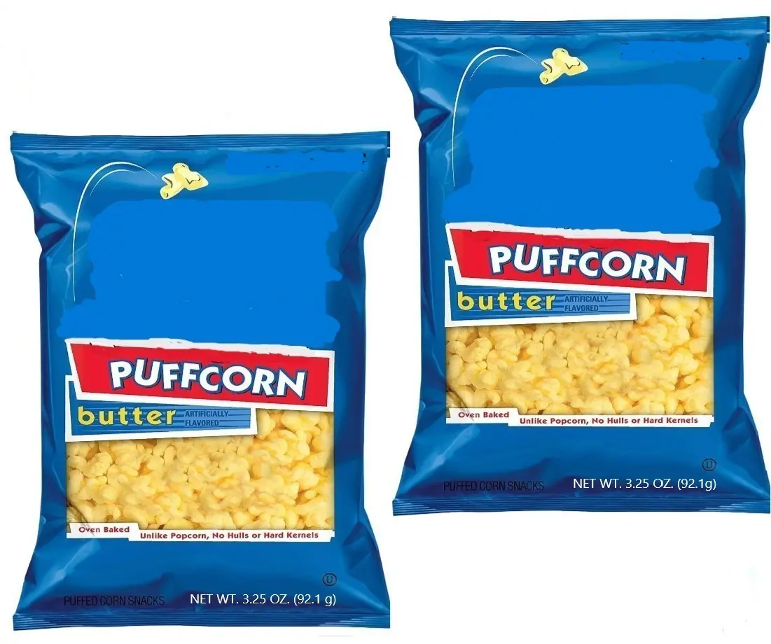 EDVENDING Butter Puffcorn Snacks Oven Baked No Hulls 3.25 oz 2 Pack Perfect for Sharing On-the-Go Oven Baked Delight No Hassle Snack Popcorn Buttery Caramel Corn