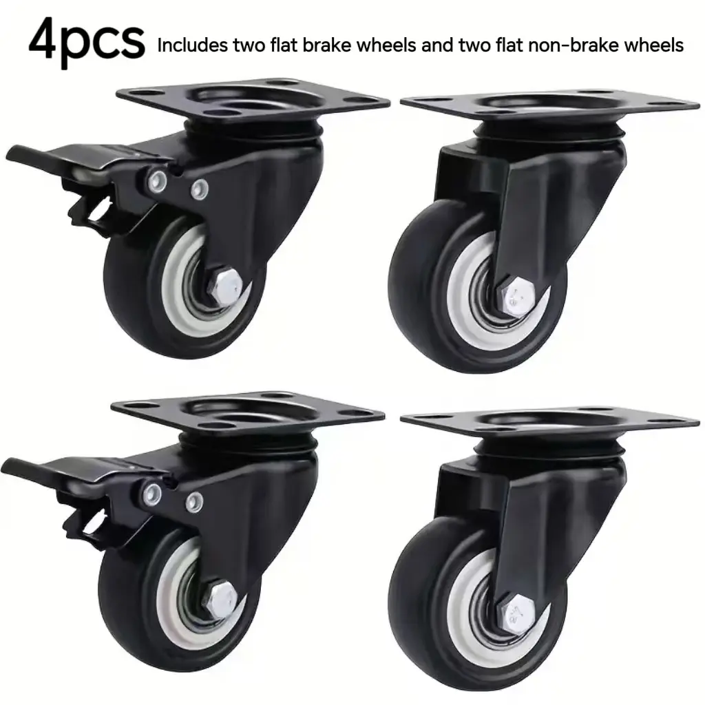 Heavy-Duty Swivel Casters with Brake, Lockable Wheels, Furniture Hardware Moving Wheel, 1.5" Wide Rubber Wheels, Durable & Smooth Rolling Base, Ideal for Industrial Use, Polished Finish