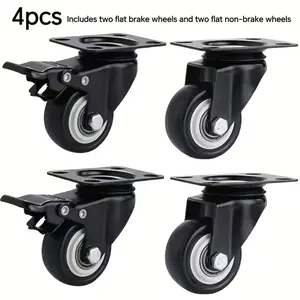 Heavy-Duty Swivel Casters with Brake, Lockable Wheels, 1.5" Wide Rubber Wheels, Durable & Smooth Rolling Base, Ideal for Industrial Use, Polished Finish