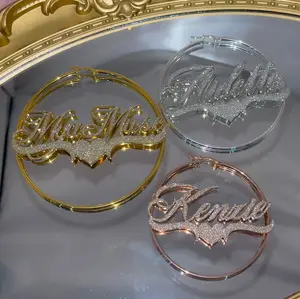 Glaceelaine Custom Name Hoop Earrings AnyName can be added on, made from real Stainless Steel