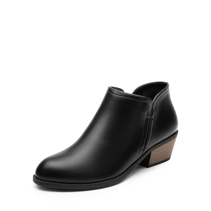 Dream Pairs Women's Cutout Ankle Booties in Leather & Faux Leather, Supportive Low Chunky Block Heel with Almond Toe & Side Zipper for Business or Outdoors