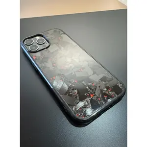 Forged Carbon IPhone 15 Phone Case With Red Flakes