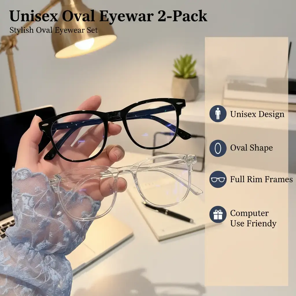 Oval Non-Prescription Glasses Unisex, EunoiaLens 2-Pack Black & Clear Full Rim Eyewear Frames, Minimalist Classic Chic Fashion Accessory, Trendy Instagrammable Black Transparent Frames, Stylish Gift Set for Daily Looks # SummerOutfits # TravelEssentials