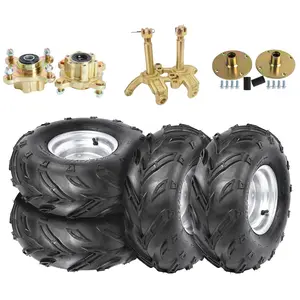 16x8-7 ATV Tires with Rims Go Kart Tire and Wheel & 4 Sutd Front Wheel Hubs & Front Steering Knuckle Spindles & Rear Axle Wheel Hub for UTV Quad Go Golf Cart Buggy Dune Moped Four Wheeler Drift Trike