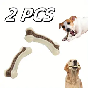 2PCS Beef-Flavored Nylon Dog Chew Toys for Aggressive Chewers - Durable, Safe Dental Health Bones for Teething Puppies All Dog Sizes, Curved Design for Natural Chewing, Non-Toxic BPA-Free