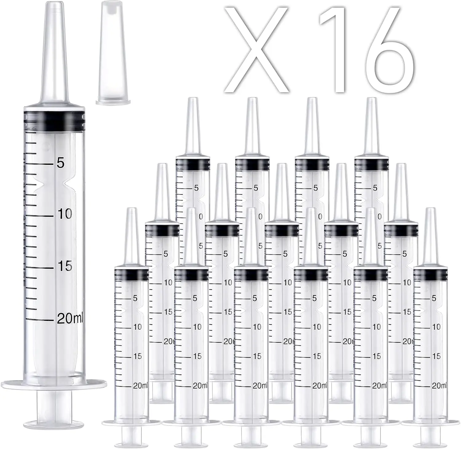 16 Pack 20ml Plastic Syringe, Large Syringes Tools for Liquid, Sterile and Individually Sealed for Measuring, Watering, Refilling, Feeding Pets, Scientific Labs, Oil or Glue Applicator