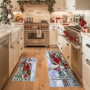 Christmas Snowman Truck Kitchen Rug, Soft Non-Slip Washable Mat, Universal Indoor Decoration, Perfect Christmas Gift, Festive Home Decor