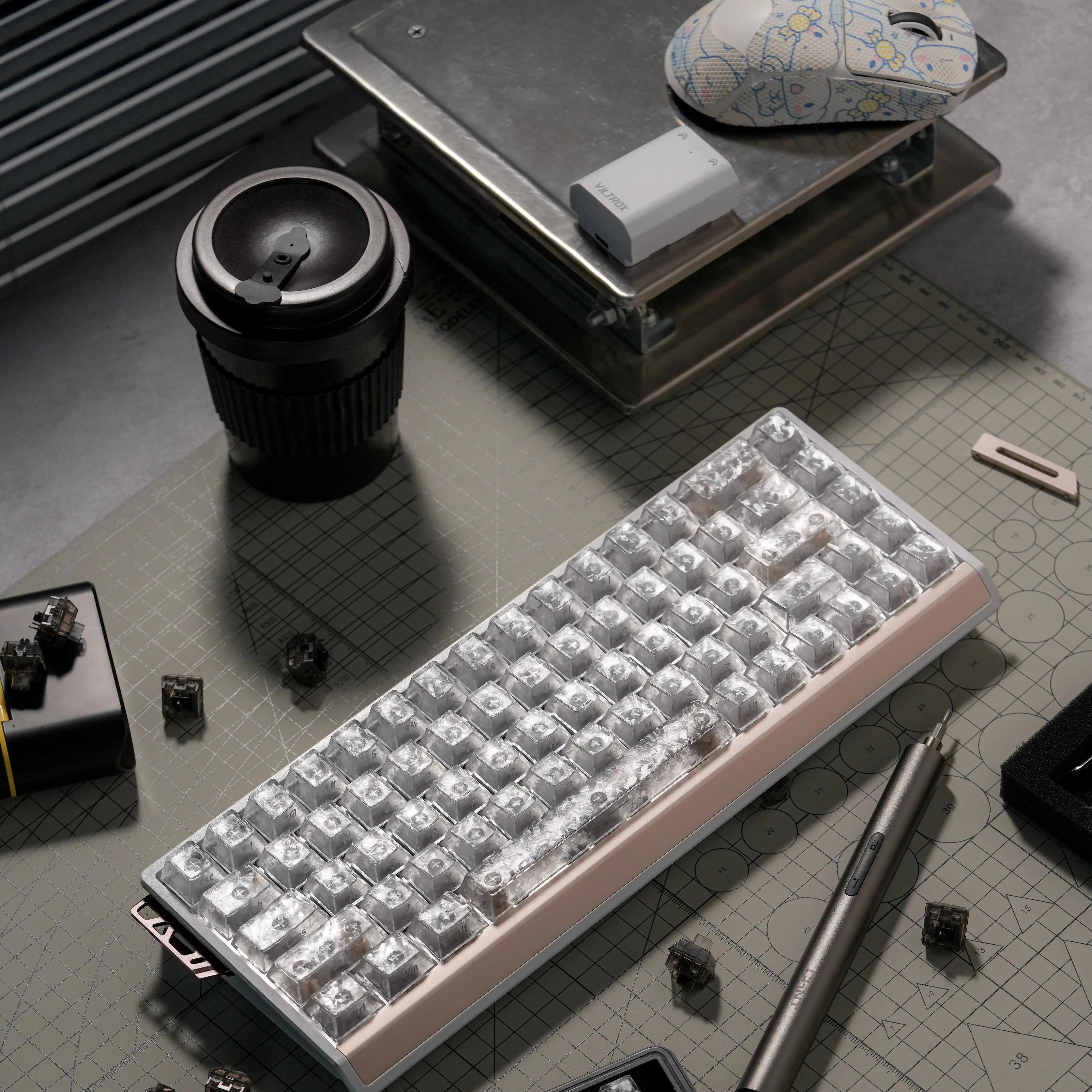 White Jelly Ice Crack Keycaps, Side Printed Elegant Crystal Keycaps, Cherry Profile 119 Keys Custom Fit 60% 65% 75% 100% for 61/68/84/87/98/100 MX Cherry Gateron Mechanical membrane Keyboard