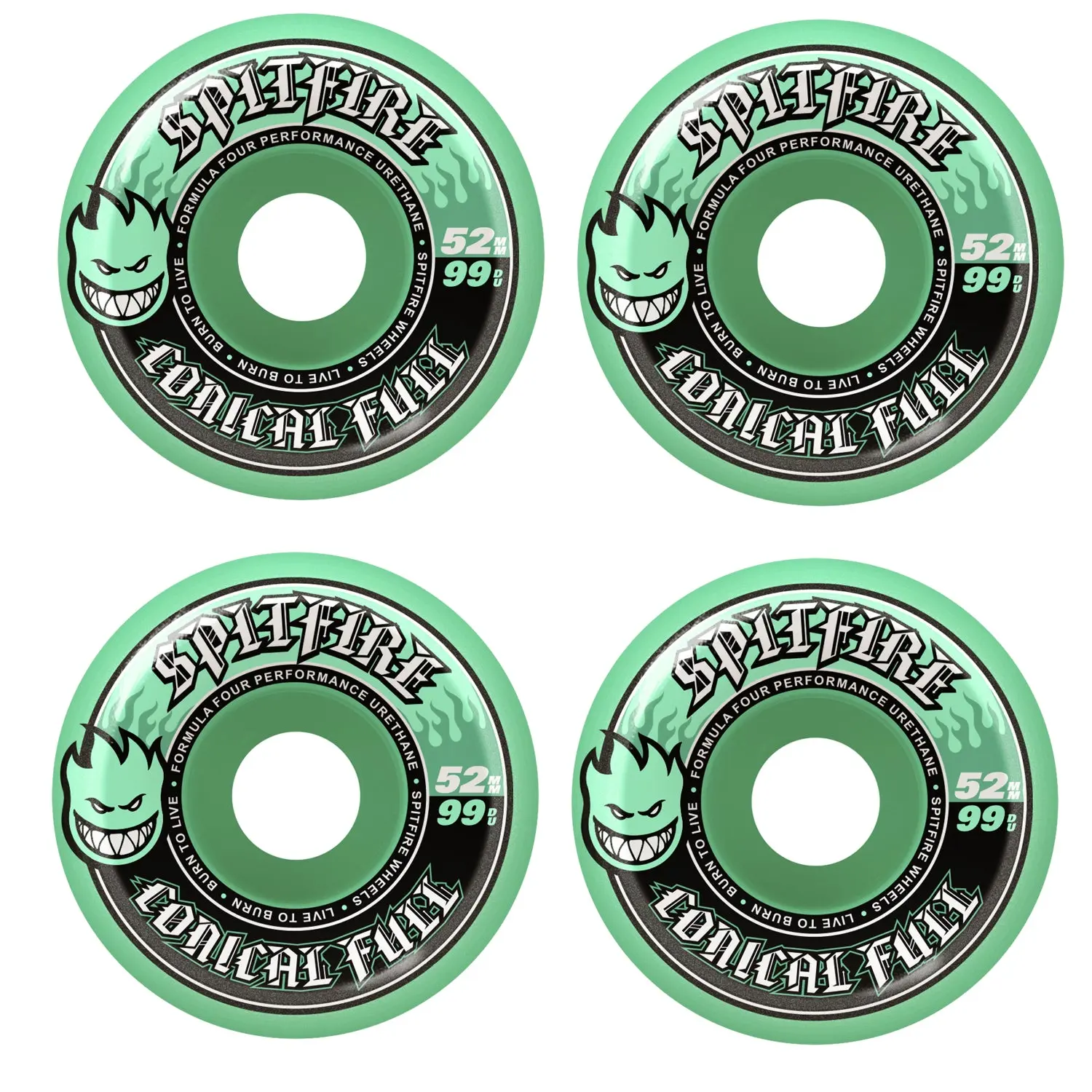 Spitfire Skateboard Wheels 52mm F4 99A Color Pack Conical Full Teal
