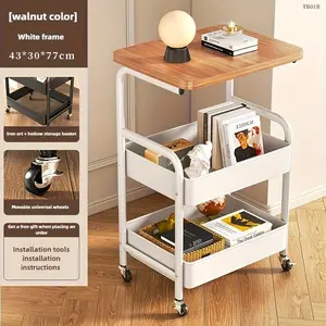 Portable Three-Tier Storage Cart, Wooden Top, Durable Carbon Steel Frame, Wheelbarrow Design, Ideal for Home & Office Use, Organiser