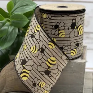 4" x 10yds faux linen mini stripe bumble bee, brown-black