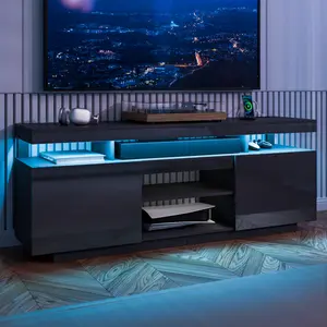 LED TV Stand for TVs up to 70" with Power Outlets Modern Entertainment Center High Gloss Finish Adjustable Shelf PS5 Storage Gaming Media Console bedroom  furniture
