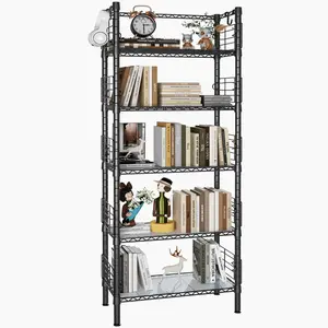 Metal Storage Rack, Storage Organizer Shelves for Kitchen, Bathroom, Living Room, Balcony and Garage, 5 Tiers Narrow Bookshelf, 21.2" W x 9.4" D x 59.2" H, Load 400lbs, Black