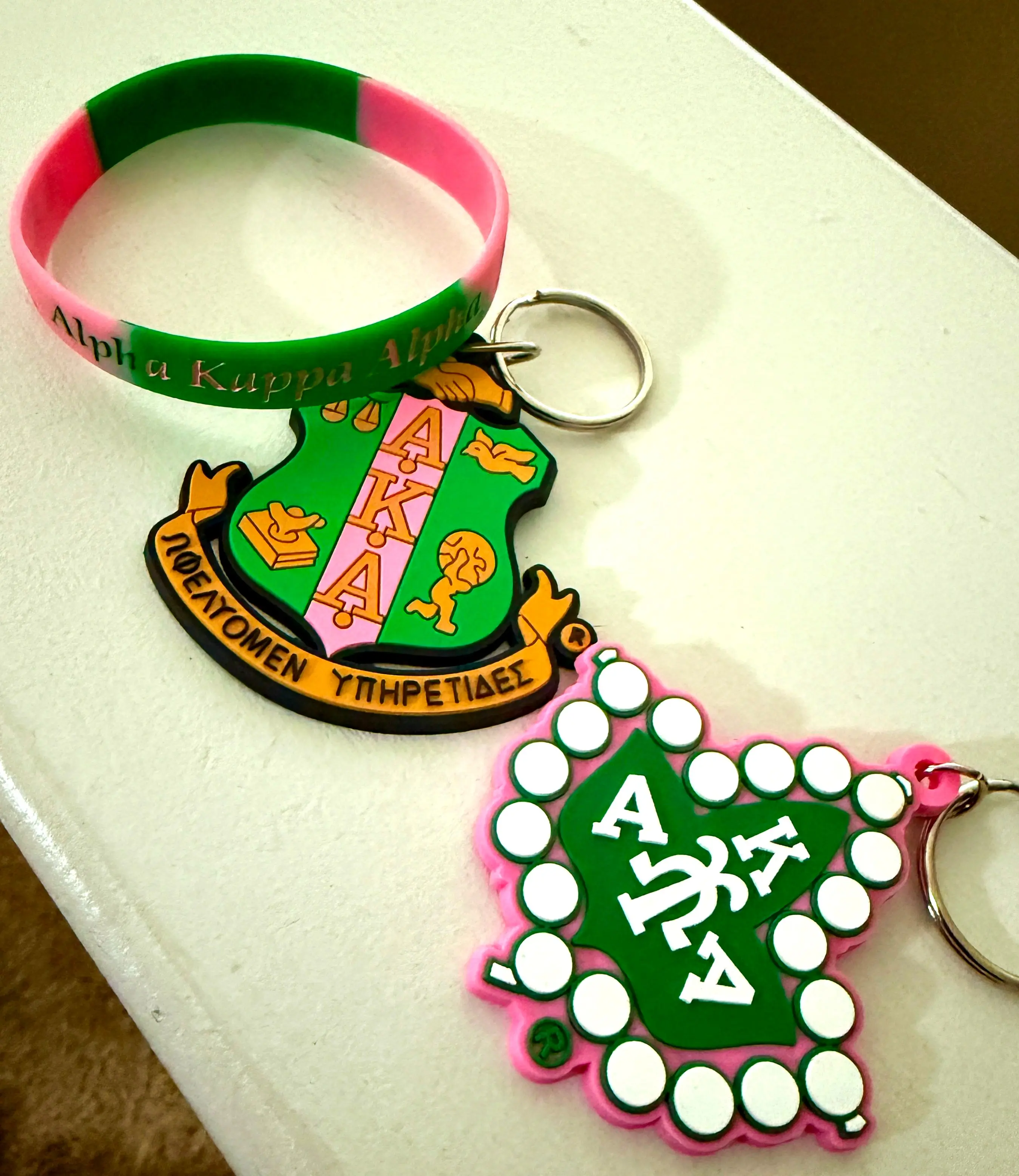 Alpha Kappa Alpha (AKA) Shield Key Chain and Bracelet Bundle v1