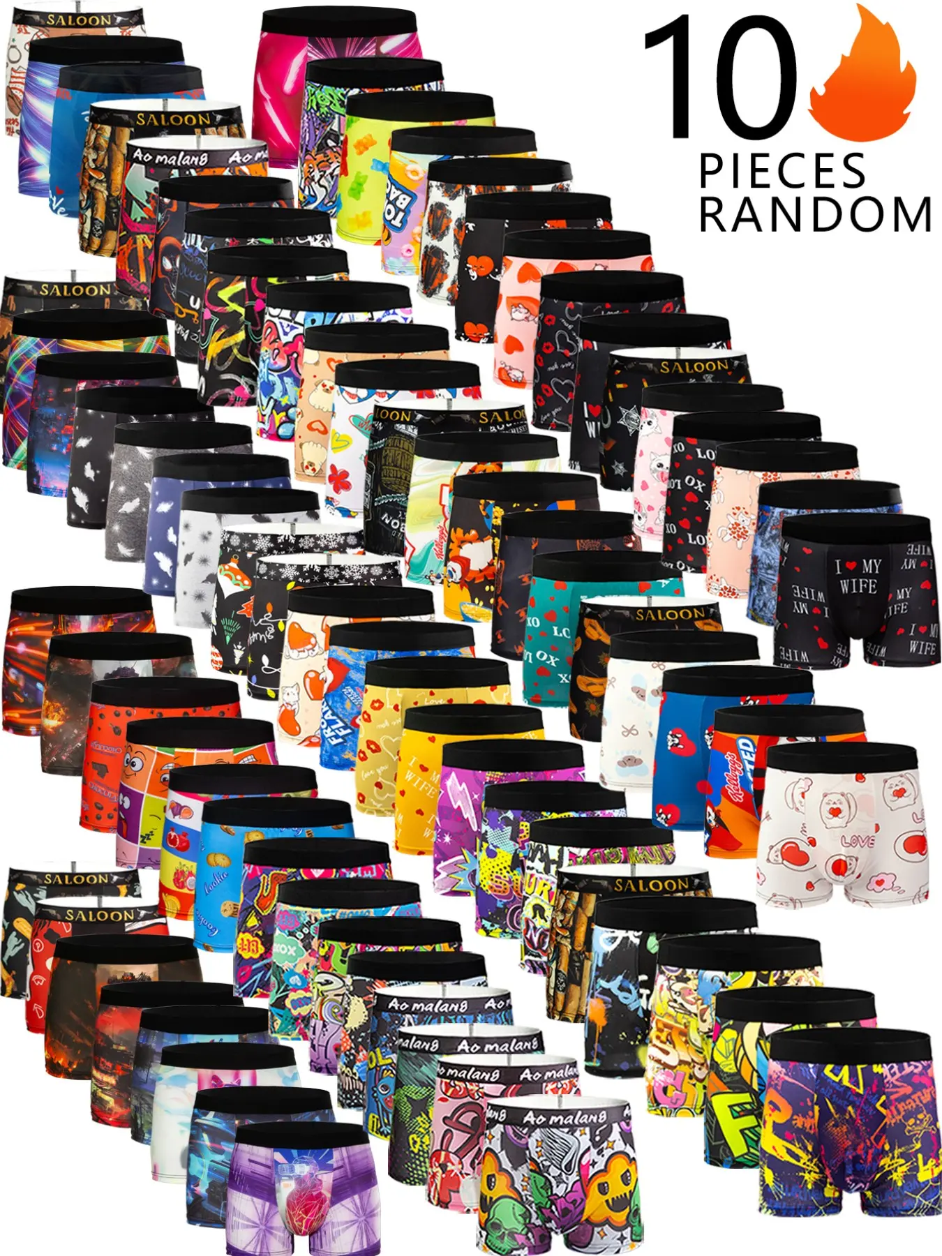 Random Color Men's All Over Print Boxer Brief, Casual Comfy Breathable Underwear Boxer Briefs for Daily Wear, Mens Underwear for All Seasons, Undergarments, Heart Print Boxers