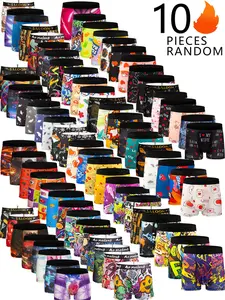 Random Color Men's All Over Print Boxer Brief, Casual Comfy Breathable Underwear Boxer Briefs for Daily Wear, Mens Underwear for All Seasons, Undergarments, Heart Print Boxers