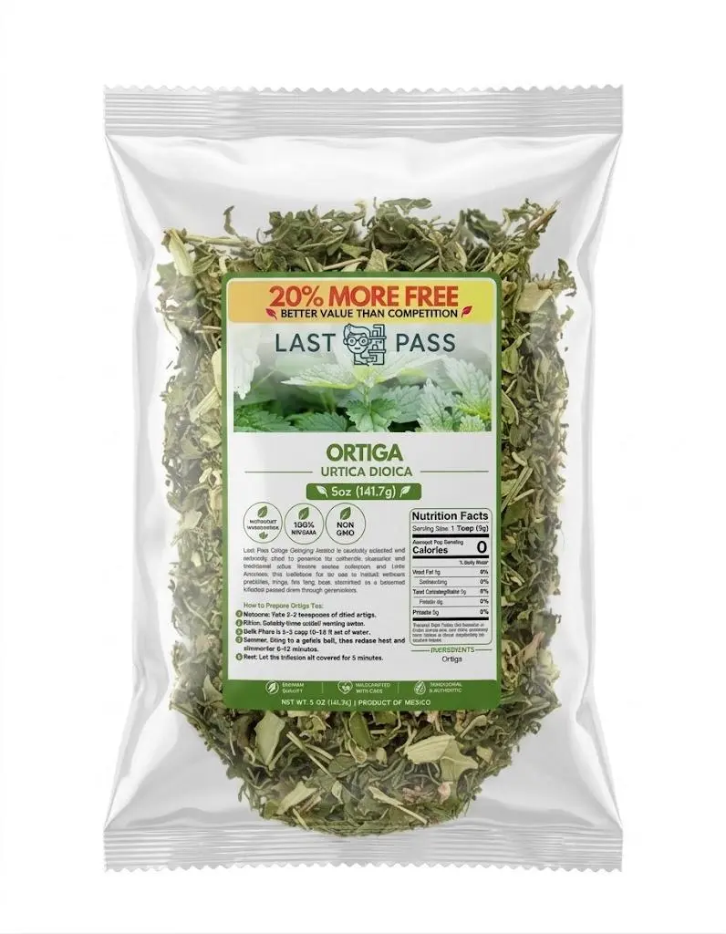 Last Pass Urtica Dioica Nettle Leaf Looseleaf Tea - 5oz Traditional Dried Loose Leaf Herbal Tea, Sugar-Free, GMO-Free, Earthy, No-Additives Natural Packaged Herb Beverage