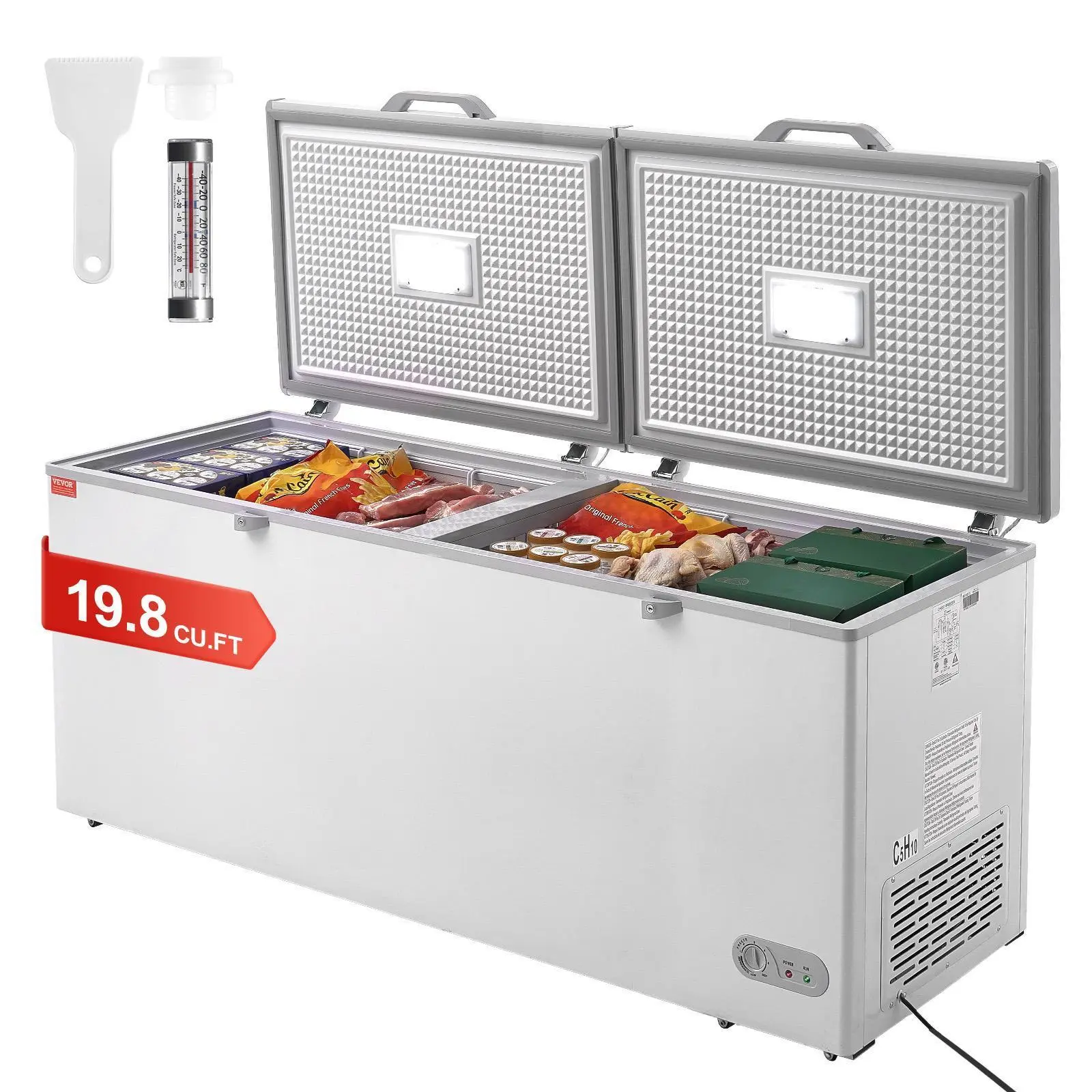 【Summerfinds】VEVOR Chest Freezer, 19.8 Cu.ft / 561 L Large Deep Freezer with Split Top Double Locking Lids, Freestanding Commercial Chest Freezer & 4 Removable Baskets, 7-Level Adjustable Temp, LED Light, 6 Wheels
