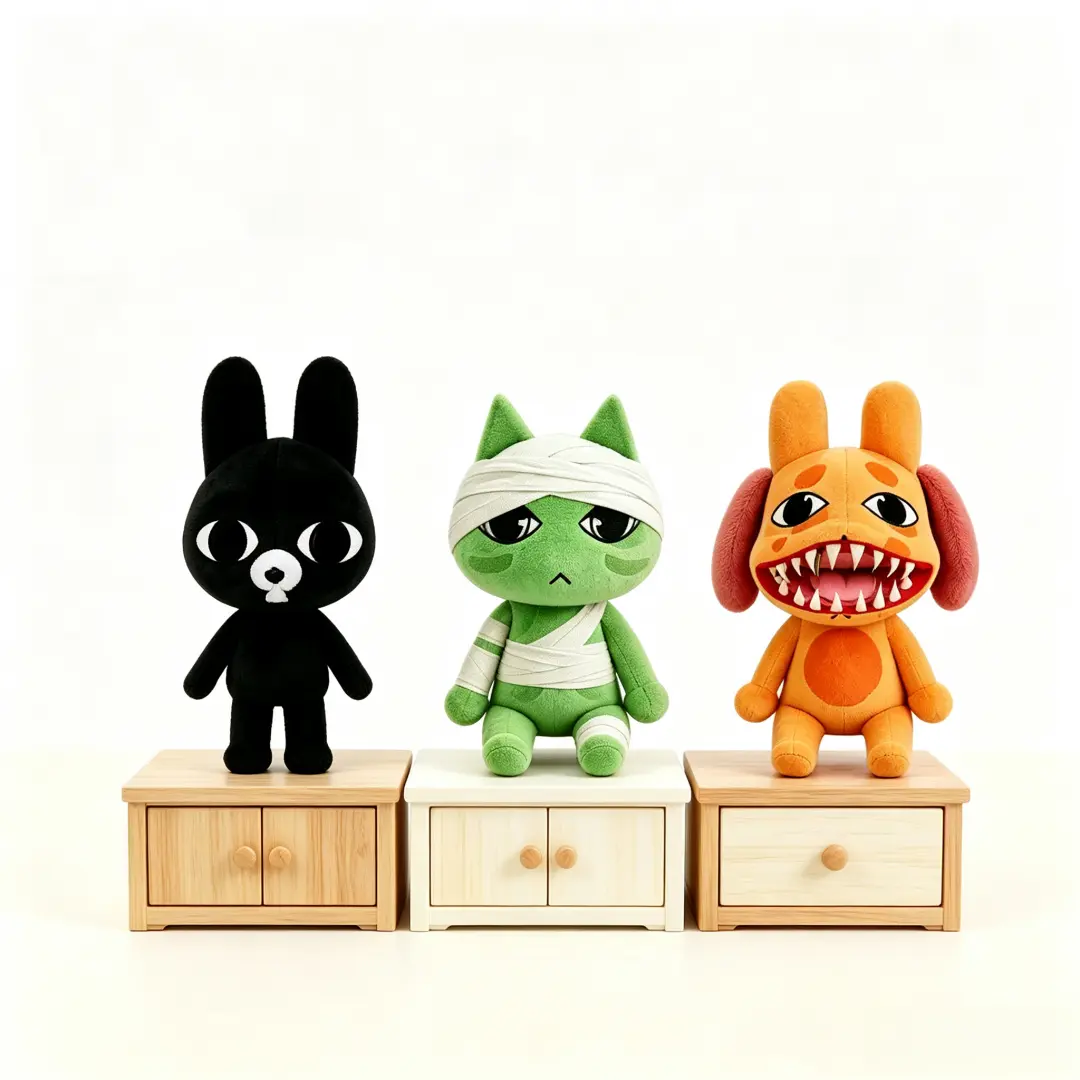 Animal Hospital Game Plush Toys, Black Rabbit, Bandaged Green Mummy Cat, Big Fangs Orange Dog Soft Stuffed Plushies,cute girly gifts，plushies