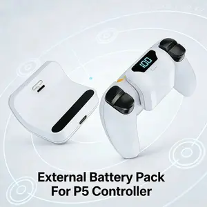 Portable LED display with rechargeable back-clip battery, a console accessory compatible with the PS5 controller. Features an 1800mAh polymer battery and provides 6-8 hours of gaming time the perfect PS5 gift.