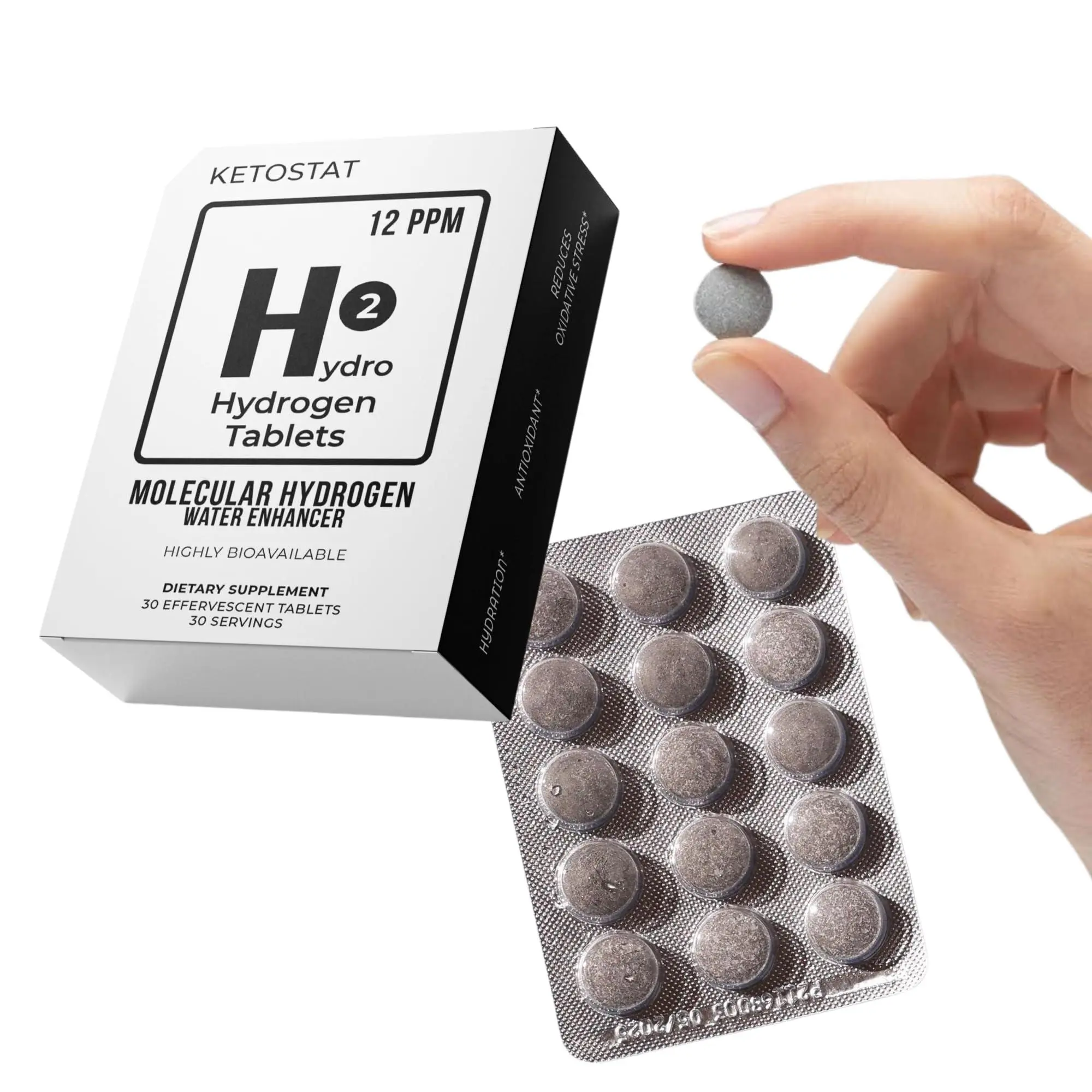 Hydrogen Water Tablets for Drinking Water - 30 Count, Antioxidant Aid, Creates 12 PPM Nanobubbles, US-Based Company