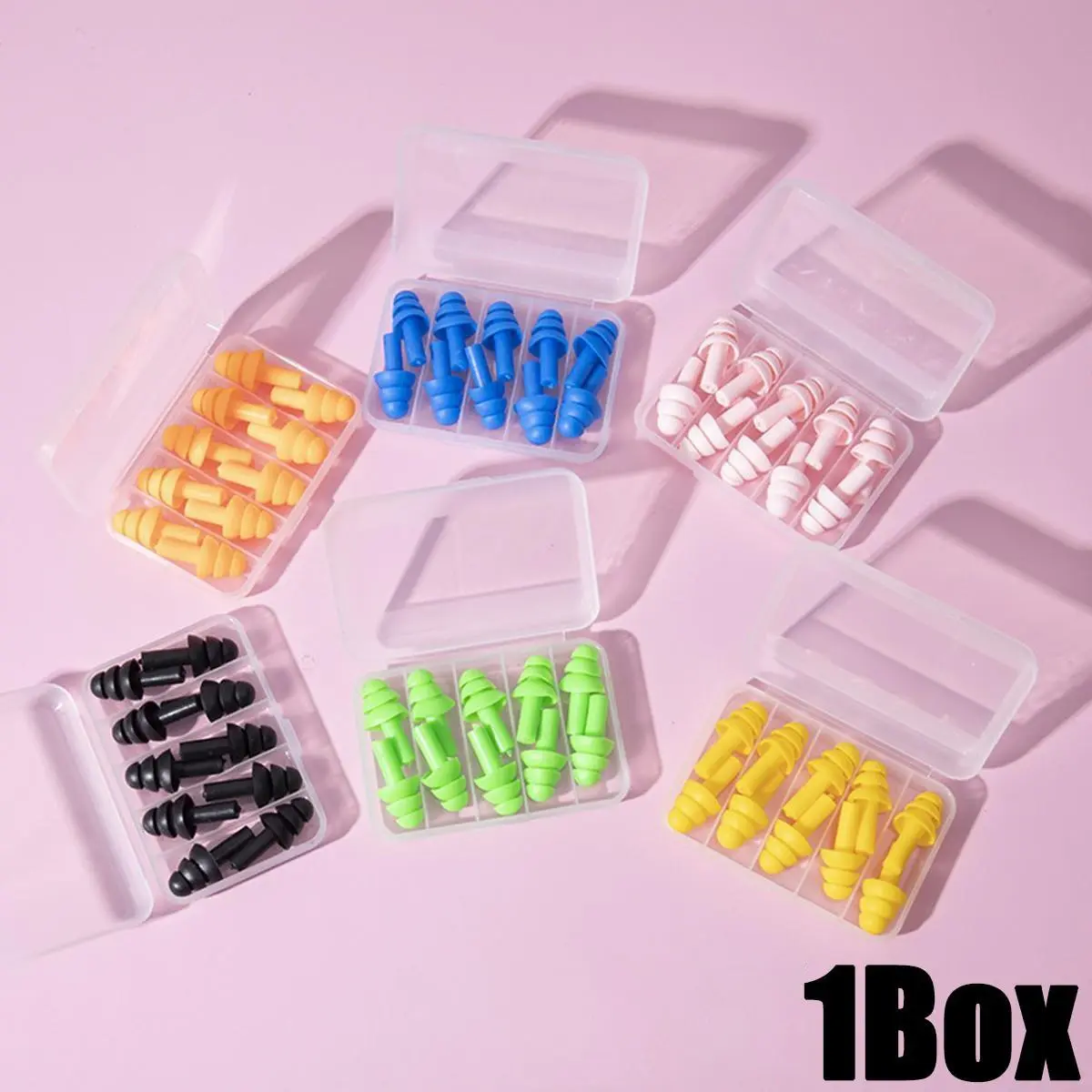 5 Pairs of Soft Silicone Waterproof Swimming Earplugs with Round Handles, 2.8cm/1.10inch Height, 1.4cm/0.55inch Diameter, Includes Clear Storage Case, Ear Plugs For Swimming, Swimming Accessories