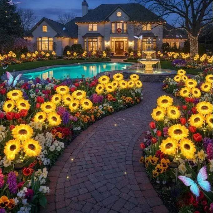 Solar Outdoor Lights - 2/4 Pack Solar-Powered LED Sunflower Garden Lights, IPX4 Water-Resistant Durable Plastic Decor for Patios, Lawns