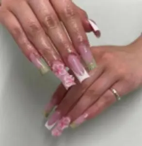 Fall False Nails Square Press on Nails Long False Nails Acrylic Nails with Flower and French Tip Designs Glue on Nails Pink Fake Nails