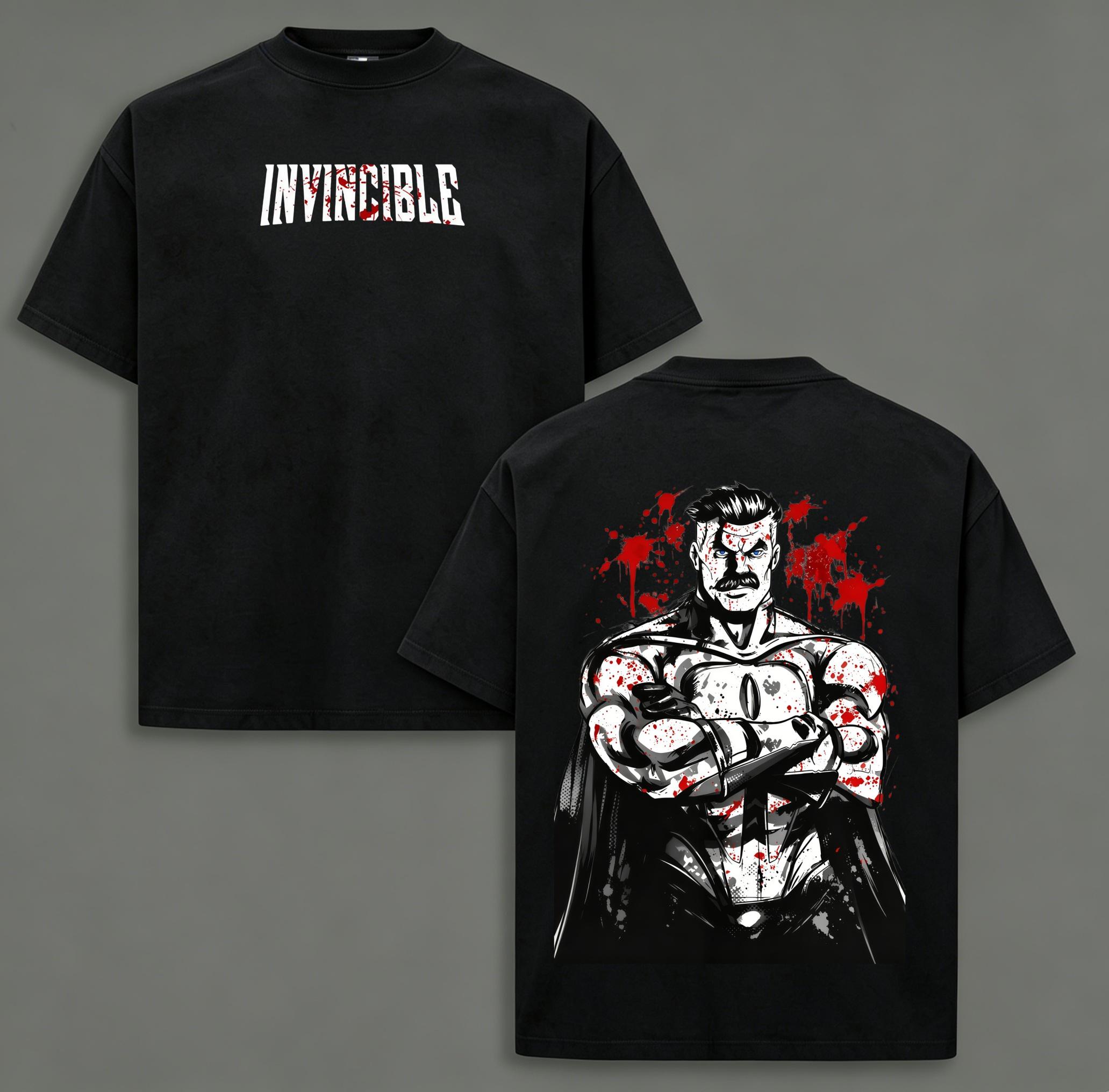 Omni-Man Washed Tee & Hoodie – Invincible Viltrumite Warrior Anime Graphic Double Printed T-Shirt, Menswear Heavy Cotton Unisex Oversize Streetwear Vintage Retro,funny graphic tee, men’s trendy t-shirts,