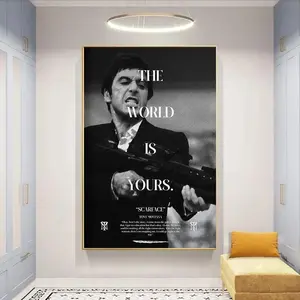 Scarface The World is Yours Classic Movie Posters Tony Scarface Wall Art for Living Room Home Decor Ornaments Artistic(Note: Frame shown for display only)