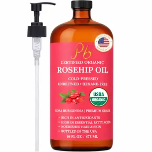 Pomberries USDA Organic Rosehip Seed Oil 16 fl oz (Rosa Rubiginosa) – Cold-Pressed, Unrefined – Amber Glass Bottle with Pump