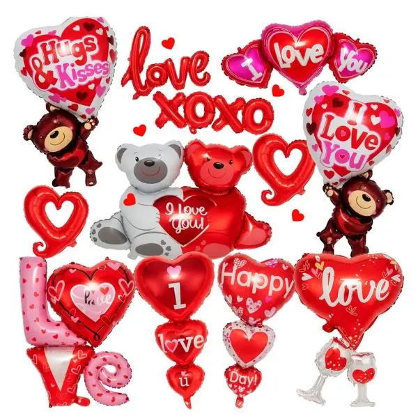 12PCS Valentine’s Day Heart Balloons, Large “I Love You” Red Foil Mylar Balloons for Party Decorations, Romantic Night & Special Occasion Decor