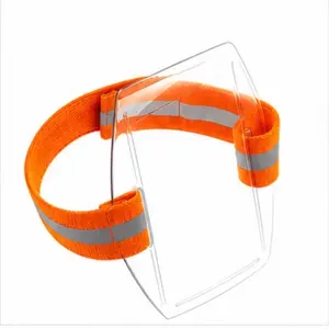 Reflective Orange Velcro Arm Badge ID Holder, 2-Pack Adjustable Armband Accessories for Security Work