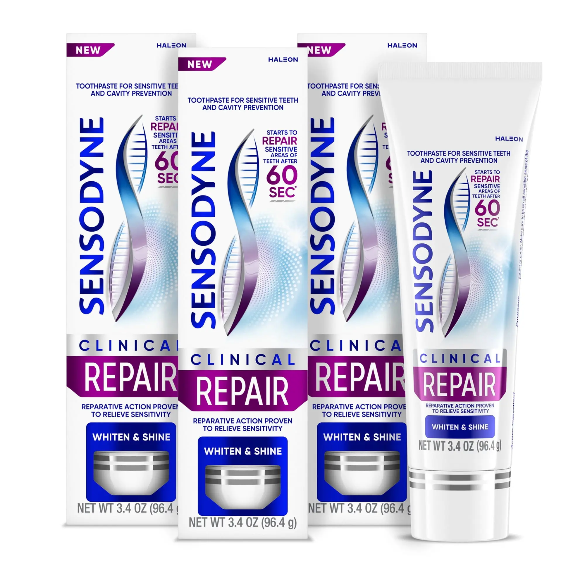 Sensodyne Clinical Repair Whiten & Shine Toothpaste for Sensitivity Relief, 3.4 Oz (3 Pack)
