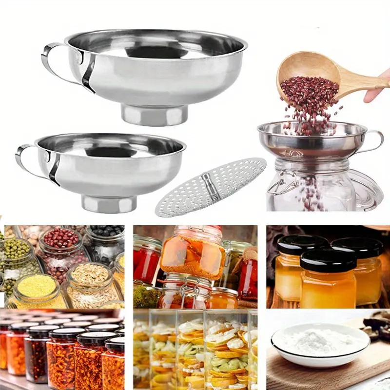 1 Set Stainless Steel Canning Funnel with Strainer,Wide Mouth Jar Funnel Set,Food-Safe Kitchen Funnels for Mason Jars,Perfect for Home Canning and Food Preservation Metal Utensils