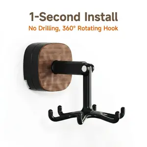 Suction Cup Rotating Wall-Mounted Hooks for Kitchen Utensils, Walnut-Colored 360° Rotating Six-Prong Suction Cup Hooks, Drill-Free Wall Hooks, Suitable for Kitchens, Bathrooms, and Cabinets, Won’t Damage Walls, High Weight Capacity.
