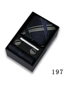 Men's Jacquard Tie Set, Striped Pattern Regular Fit, All-Season Business Suit Accessory, Includes Necktie & Cufflinks