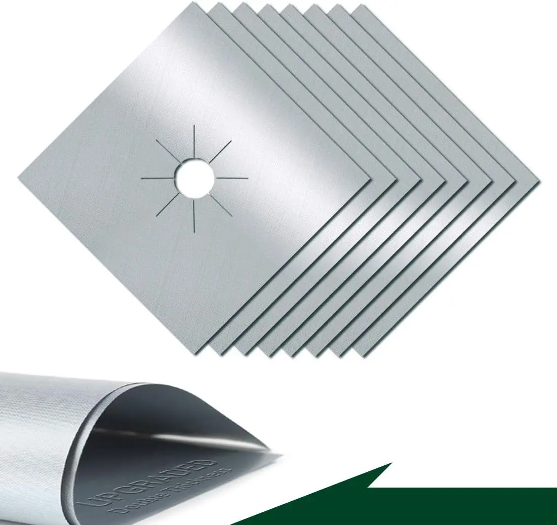 Stove Top Covers for Gas Burners, Stove Burner Covers Heat Resistant, Reusable Gas Stove Burner Liners, Easy to Clean Stove Top Protectors Guard for Kitchen Gas Ranges (8pcs Silver)